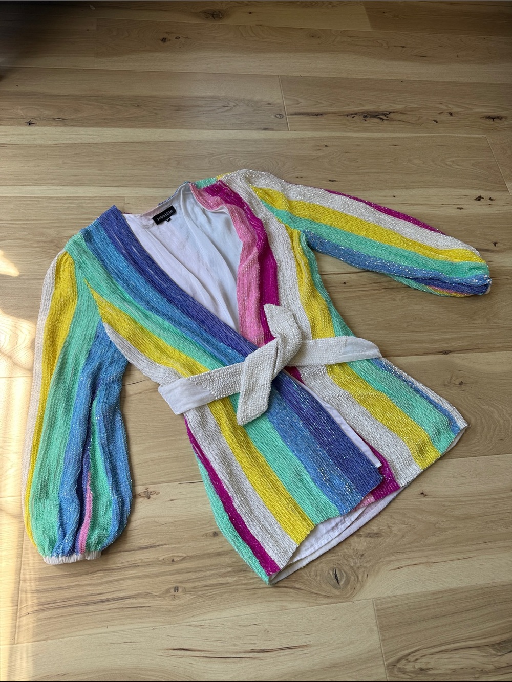 Retrofete Multicolor Striped Sequin Mini Dress - Pastel Rainbow